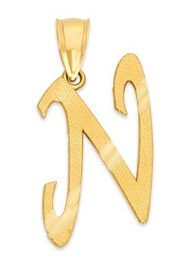Solid 10k Gold Initial N Letter Pendant - Personalized Jewelry Gifts